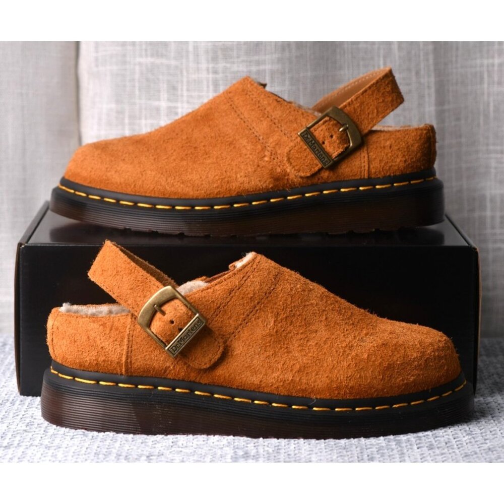 New! Size: 7 Women/6 Men | Dr. Martens Isham Long Napped Suede Mules | NJ004
